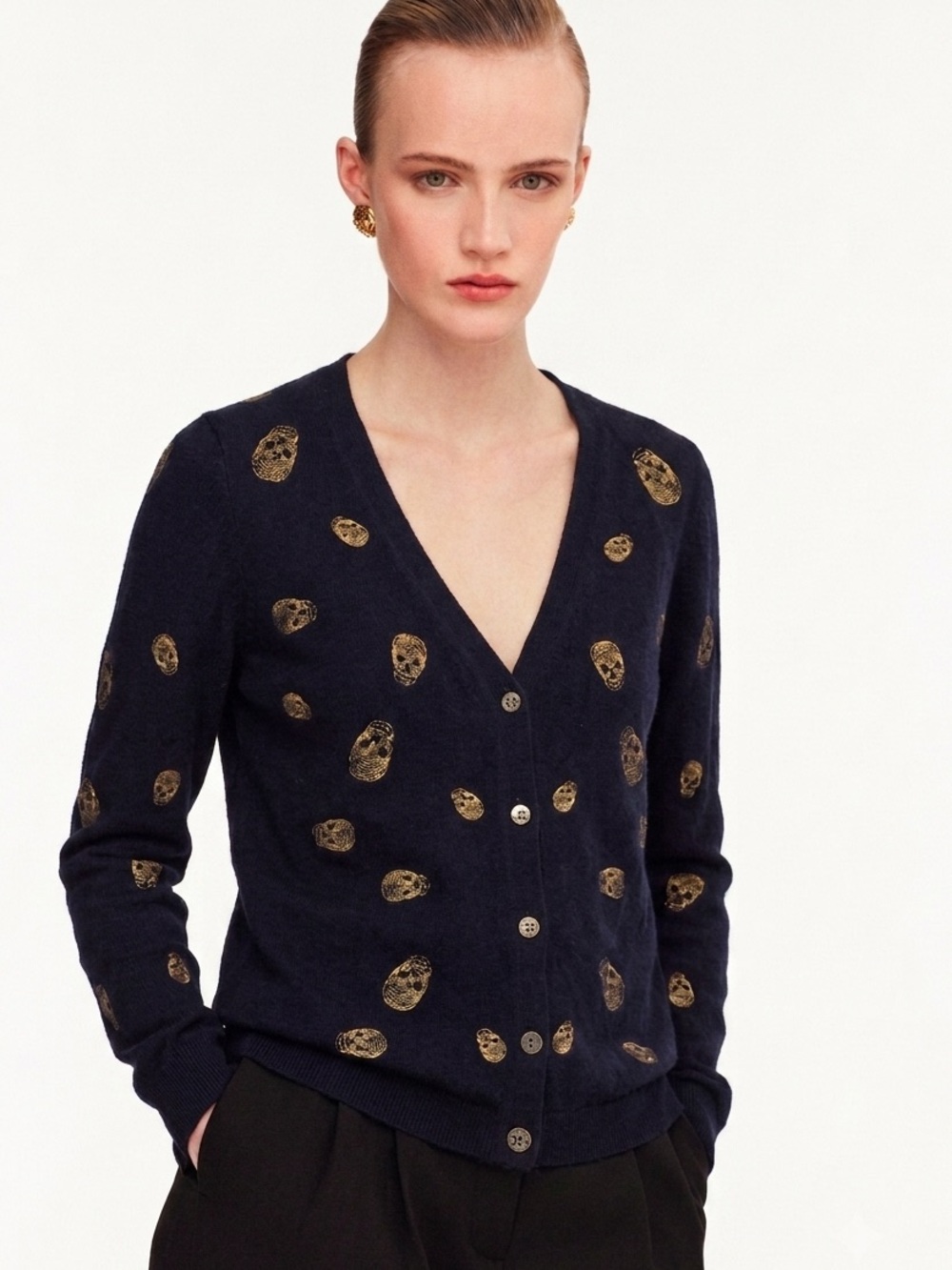 Alexander McQueen 100% Cashmere Skull Print Cardigan Size Medium Made in Italy